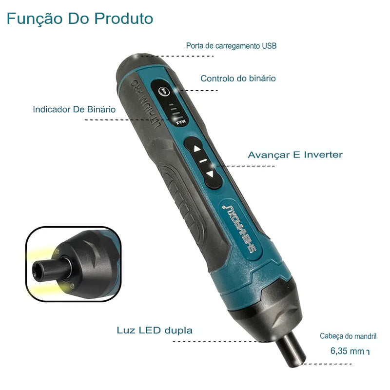 Parafusadeira elétrica sem fio recarregável